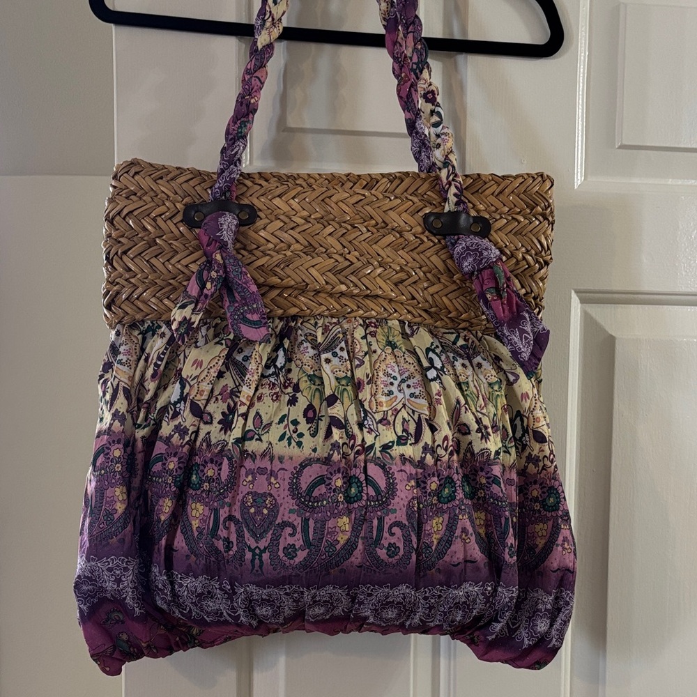 Cappelli Straworld Purple and Tan Woven Shoulder Bag